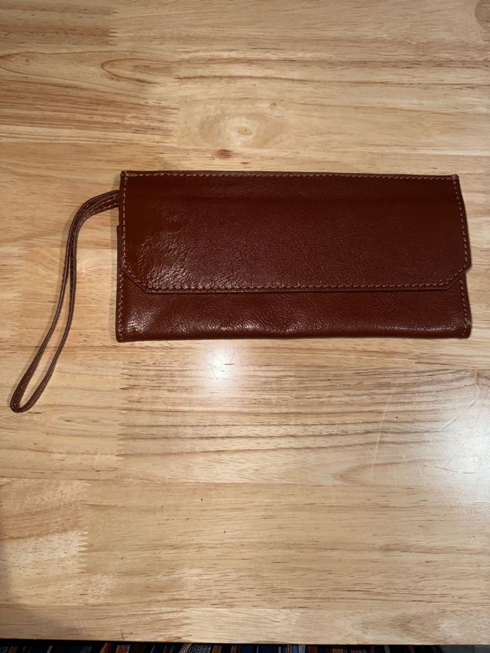 Classic Brown Leather Wristlet Clutch